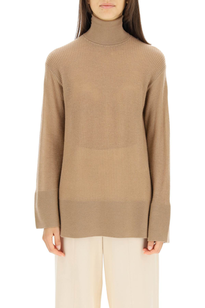 Shop Agnona Cashmere Turtleneck Sweater In Beige