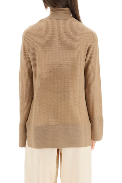 Shop Agnona Cashmere Turtleneck Sweater In Beige