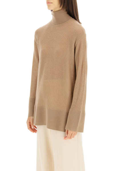 Shop Agnona Cashmere Turtleneck Sweater In Beige