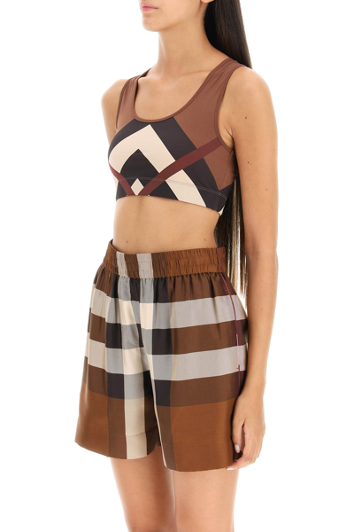 Shop Burberry Chevron Check Sporty Top In Brown