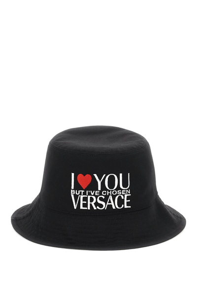 Shop Versace Embroidered Bucket Hat In Black