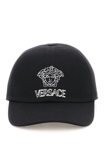 Shop Versace Medusa Embroidery Baseball Cap In Black