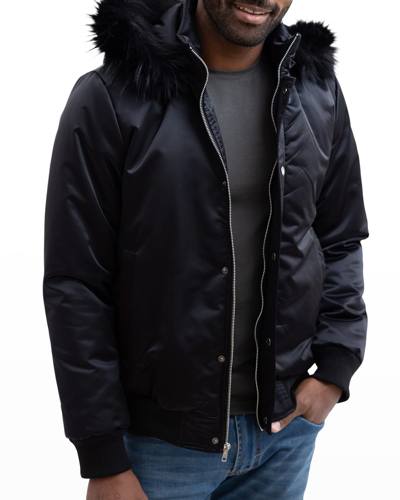 Shop Fabulous Furs Men's Courtside Bomber Jacket W/ Faux Fur In Bla