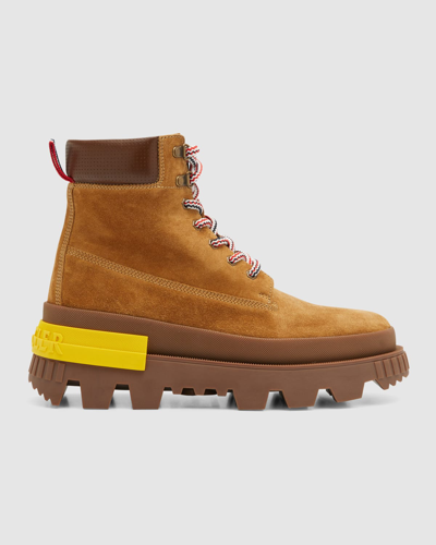 Shop Moncler Men's Mon Corp Leather Ankle Boots In Camel