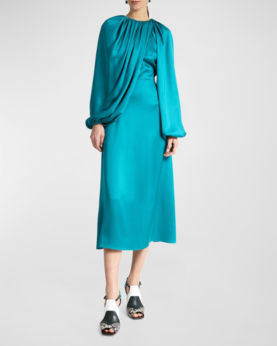 Shop Colville Perfumo Draped Midi Silk Dress In Turquoise