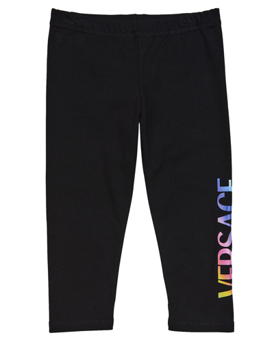 Shop Versace Girl's Rainbow Logo Leggings In Nero Multicolor