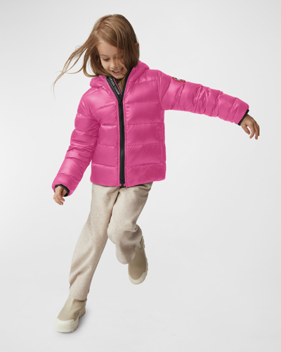 Shop Canada Goose Kid's Crofton Striped Logo Quilted Jacket In Summit Pink - Ros