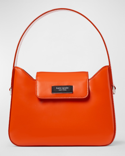 Shop Kate Spade Sam Icon Mini Leather Top-handle Bag In Fiery Orange