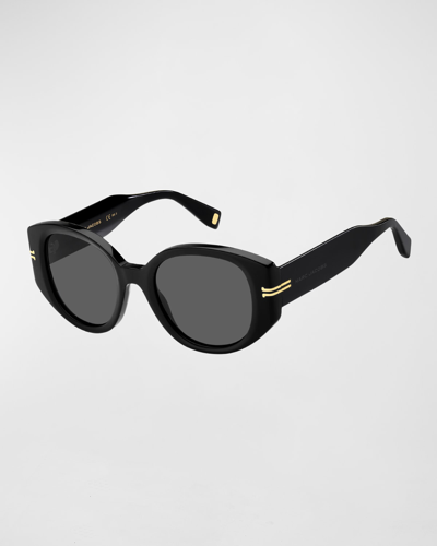 Shop Marc Jacobs Oval Acetate Sunglasses In Black