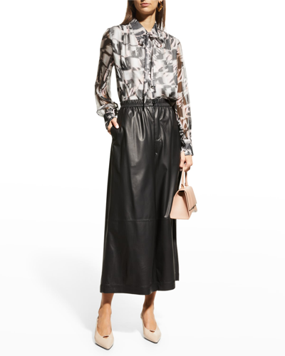 Shop Jason Wu Abstract-print Button-down Silk Blouse In Black/pink