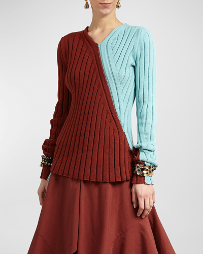 Shop Colville Two-tone Twisted Rib Sweater In Light Bluebrown