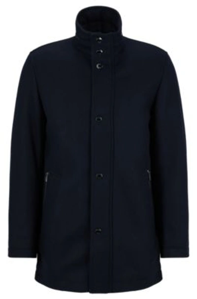 Hugo Boss Wool-blend Coat In Herringbone Weave With Stand Collar In Dark  Blue | ModeSens