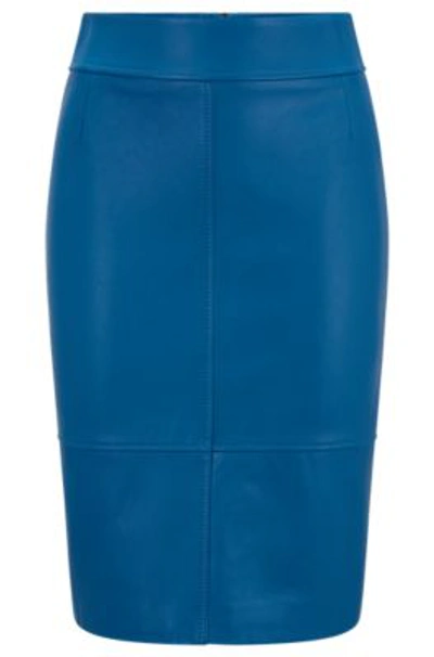 Shop Hugo Boss Regular-fit Pencil Skirt In Leather In Light Blue