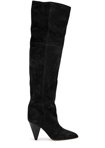 Shop Isabel Marant Riria 90 Black Suede Knee-high Boots