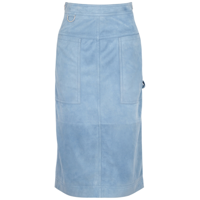 Shop Saks Potts Daisy Blue Suede Midi Skirt