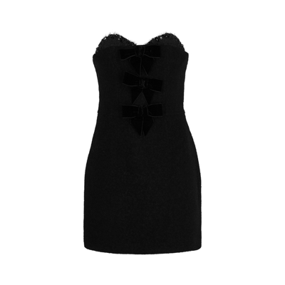 Shop Alessandra Rich Black Embellished Strapless Bouclé Mini Dress