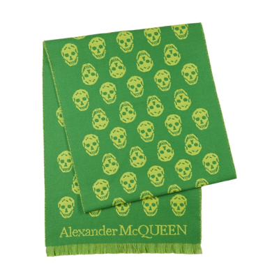 Shop Alexander Mcqueen Green Skull-jacquard Wool Scarf