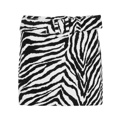 Shop Alessandra Rich Zebra-print Velvet Mini Skirt In Black And White
