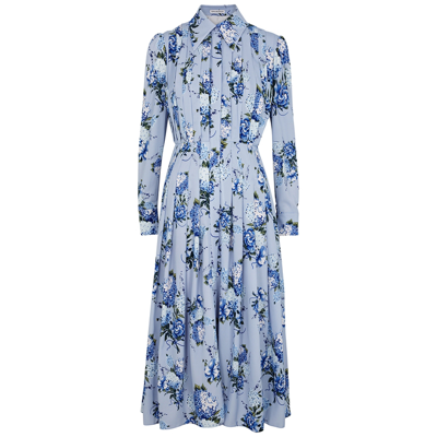 Shop Emilia Wickstead Anatola Blue Floral-print Pleated Midi Dress