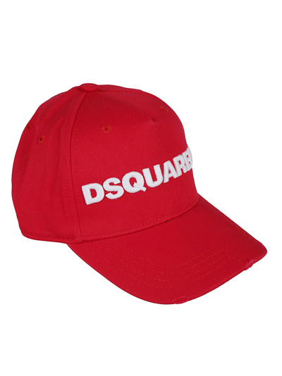 Shop Dsquared2 Embroidered Logo Baseball Cap In Red/white