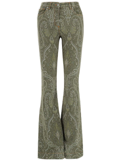 Shop Etro Paisley Printed Logo Patch Flared Jeans In Multi