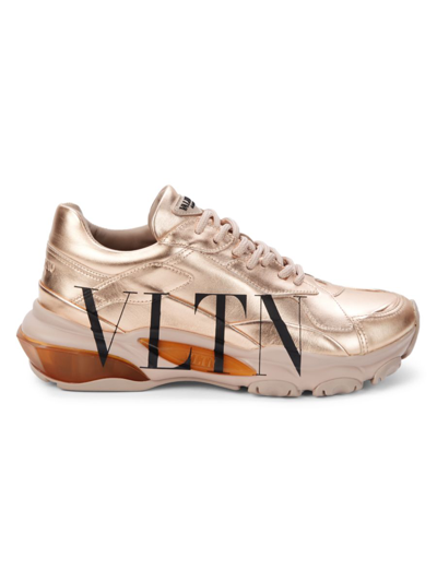 Shop Valentino Women's Vltn Leather Sneakers In Beige