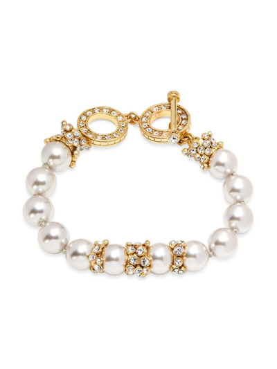 Shop Heidi Daus Women's Czech Crystal, Glass, Faux Pearl & Plated Toggle Bracelet In Brass