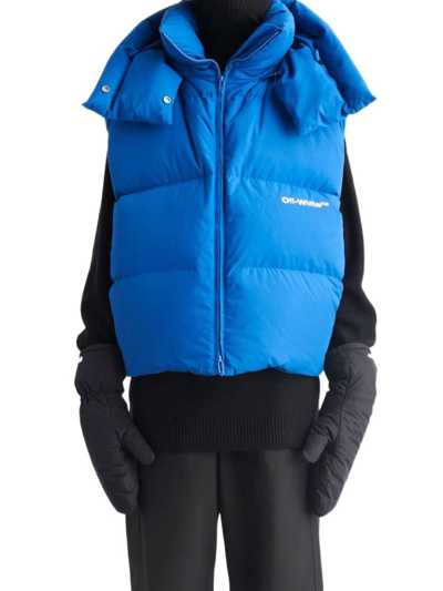 Off-white Blue Sleeveless Padded Jacket With Logo In Blue