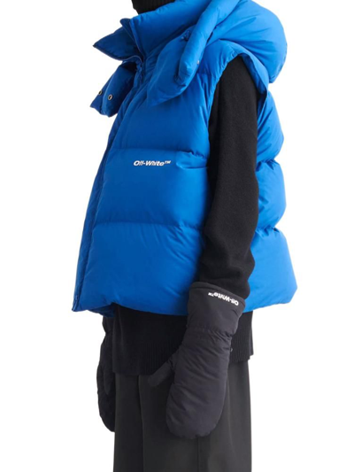 Off-white Blue Sleeveless Padded Jacket With Logo In Blue