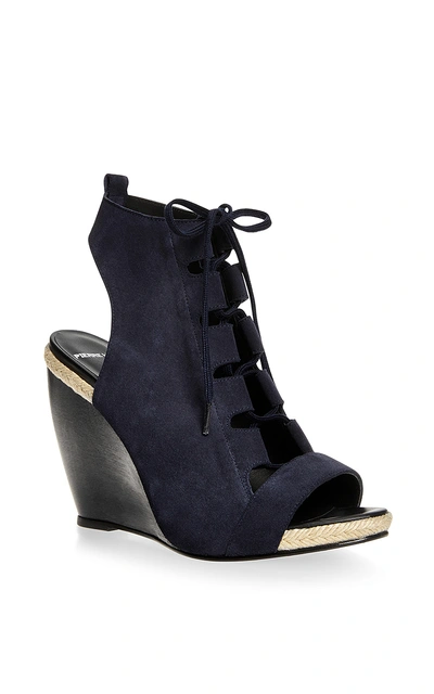 Pierre Hardy Suede Lace Up Wedges In Dark Blue