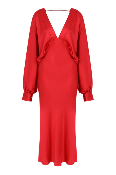 Shop Nazli Ceren Mila V Neck Satin Dress In Rouge In Red