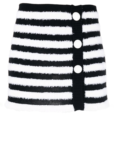 Shop Balmain Striped Knitted Miniskirt In Black