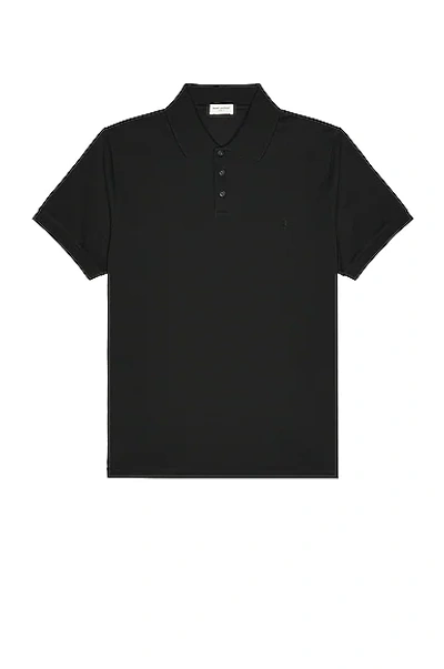 Saint Laurent Embroidered-logo Polo Shirt In Noir
