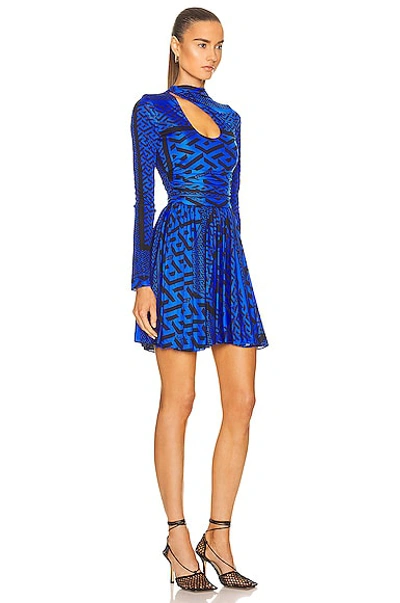 Shop Versace Monogram Multi Foulard Long Sleeve Mini Dress In Nero & Royal Blue