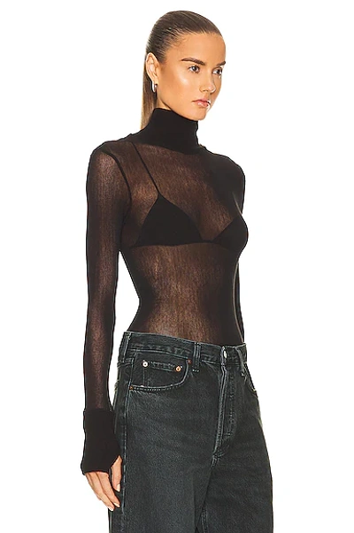 Enza Costa Cotton Mesh Cuffed Long Sleeve Turtleneck Top In Black