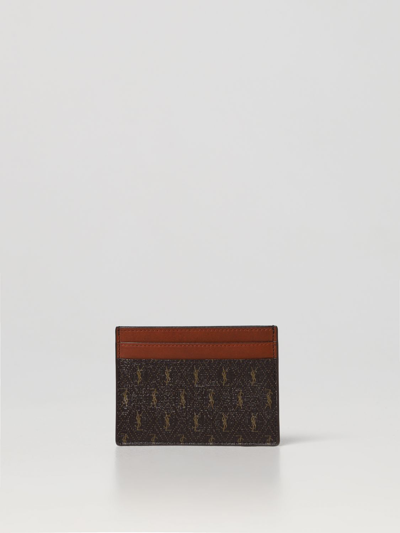 Shop Saint Laurent Credit Card Holder With Coated Monogram In Dark