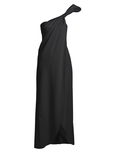 Shop Giorgio Armani Women's One-shoulder Silk Draped Gown In Black