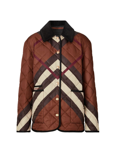 Shop Burberry Women's Dranefeld Quilted Check Jacket In Dark Birch Brown Check