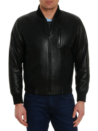 Shop Robert Graham Men's Voyager Leather Bomber Jacket In Black