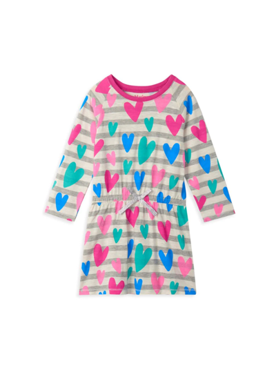 Shop Hatley Little Girl's & Girl's Lovey Hearts Striped Drop Waist Dress In Neutral