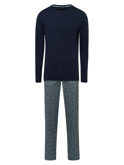 Shop Hanro Men's Night & Day 2-piece Long-sleeve Pajama Set In Navy Mosaic