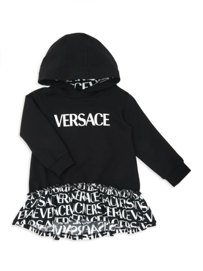 Shop Versace Baby Girl's Logo Print Hoodie Dress In Black