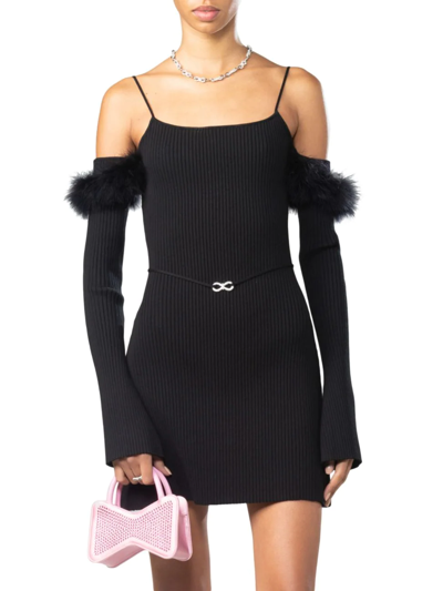 Shop Mach & Mach Women's Feather-embellished Off-the-shoulder Minidress In Black