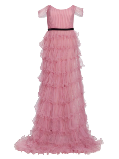 Shop Marchesa Notte Women's Off-the-shoulder Tiered Tulle Gown In Rose