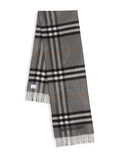Shop Burberry Women's Logo Giant Check Cashmere Scarf In Grey Charcoal