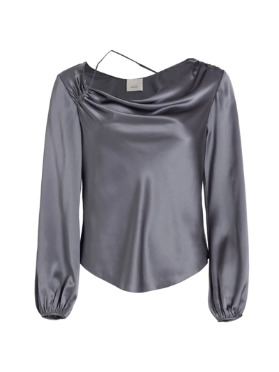 Shop Cinq À Sept Jordy Cowlneck Silk Top In Slate