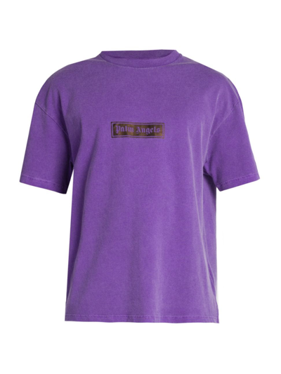 Shop Palm Angels Men's Box Logo T-shirt In Purple White