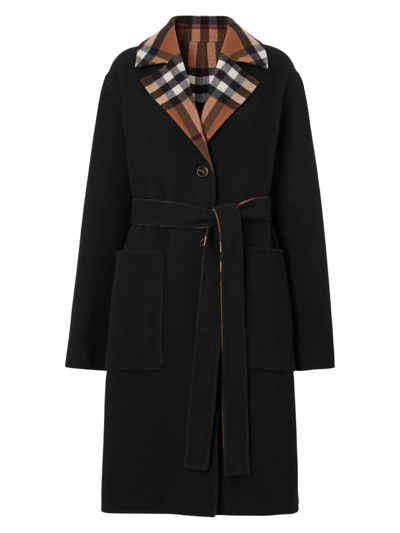Shop Burberry Women's Dorea Belted Reversible Coat In Birch Brown Check