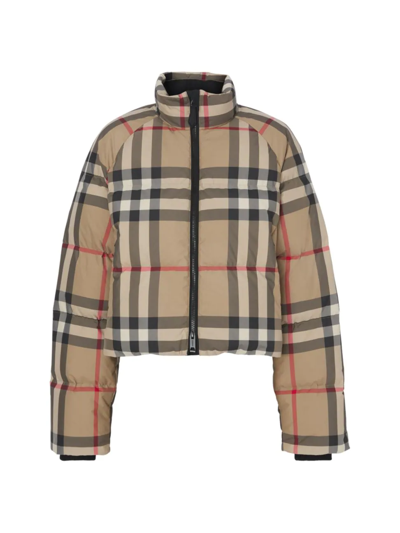 Shop Burberry Women's Cropped Check Puffer Jacket In Archive Beige Check