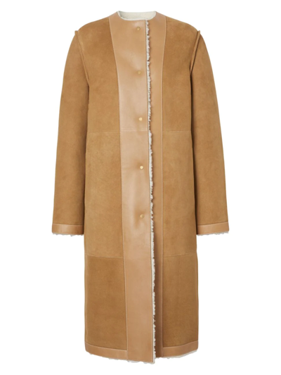 Shop Burberry Women's Lyras Reversible Suede & Shearling Coat In Wheat